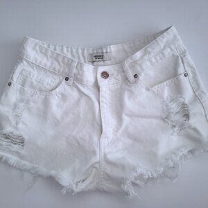 Forever 21 Frayed Distressed White Denim Shorts